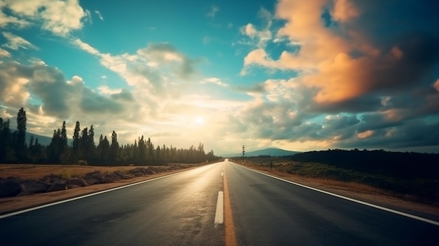 A road with a sunset in the background