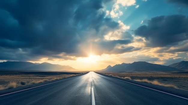 A road with a sunset in the background