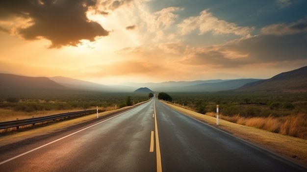 A road with a sunset in the background