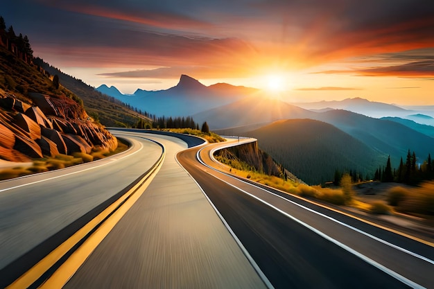 A road with a sunset in the background