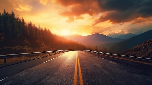 A road with a sunset in the background