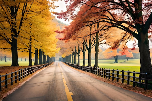 Photo a road with trees in autumn