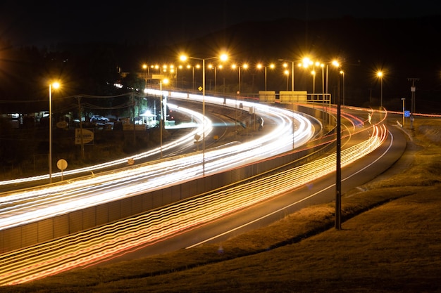 road with vehicle lights