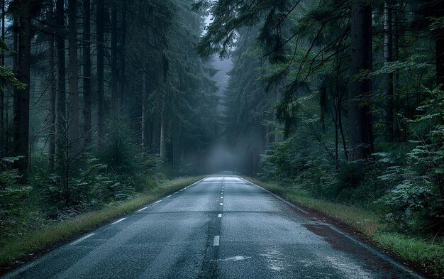 Photo a road with a white line on it and a line of trees on the side