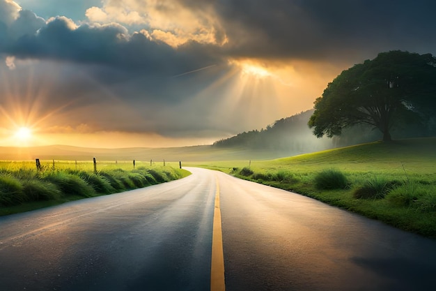 a road with a yellow line on the road