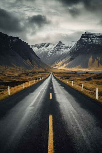 A road with a yellow line that says'road to nowhere '