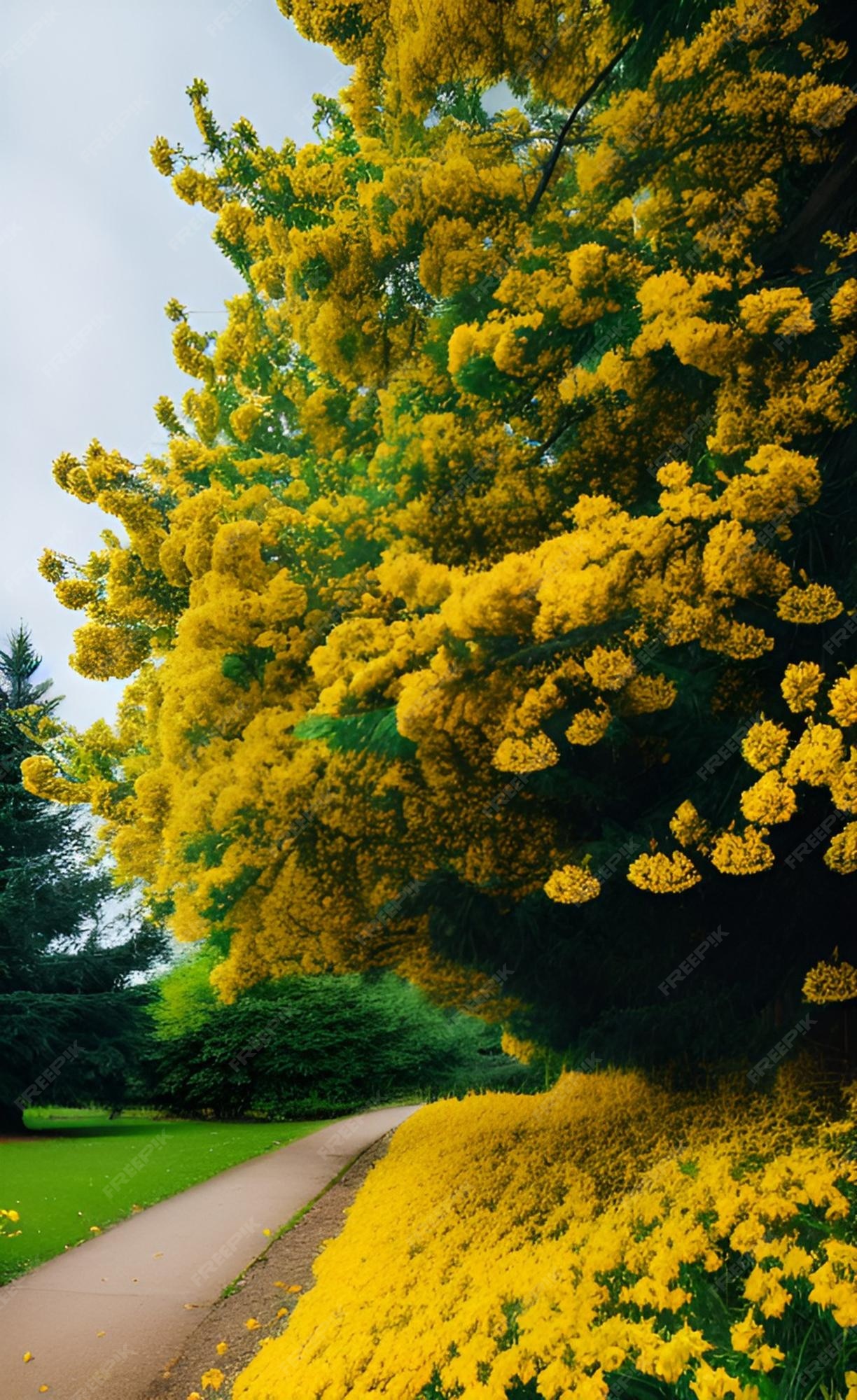 Premium AI Image A road with a yellow tree and a road with a yellow tree.