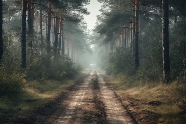 A road in the woods with the sun shining on it