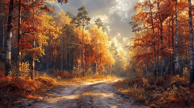 a road in the woods with the sun shining through the trees