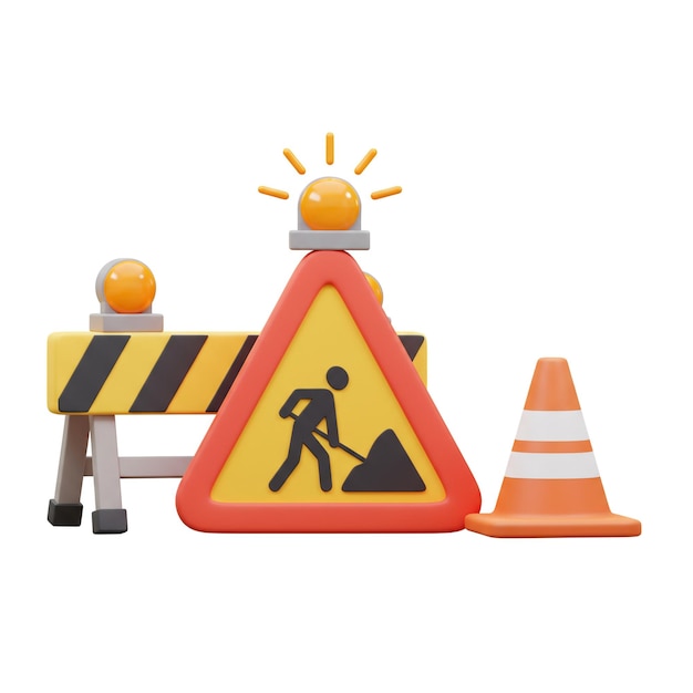 road work ahead sign with traffic cone and safety barrier illustration