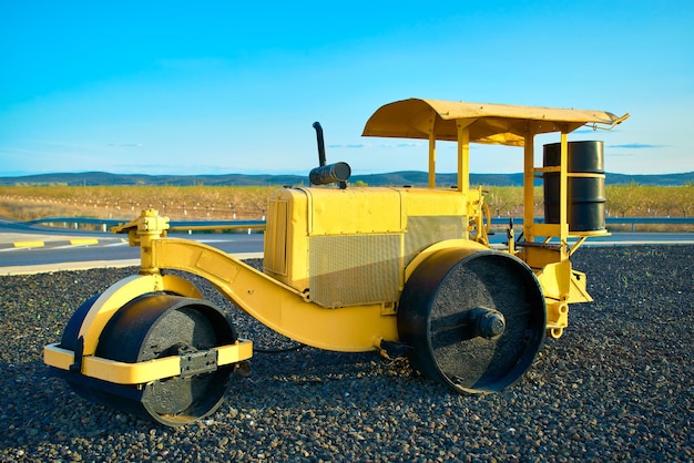 road yellow machinery day asphalt heavy