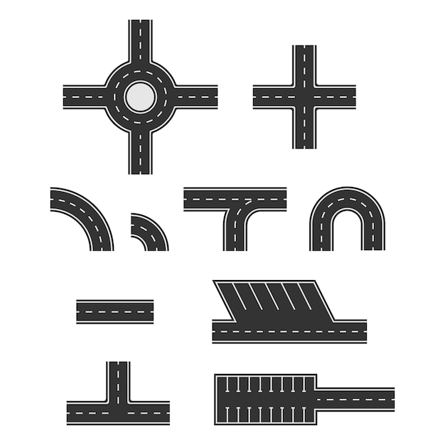 Photo roads and highway different intersection set of pieces