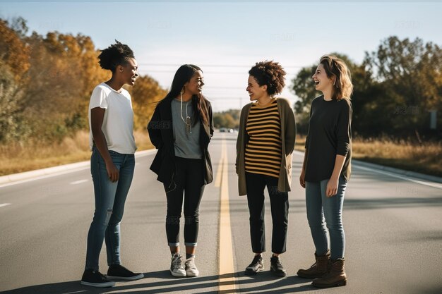 写真 ロードサイドの会話は多人種の女性の友情を強化する ar 32