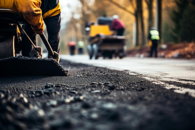 Foto lavori stradali e pavimentazione di asfalto