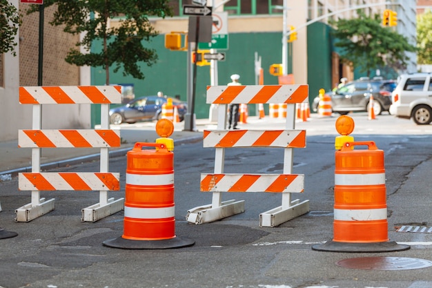 Photo roadwork signs on the street