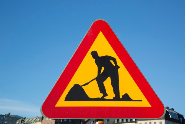 Roadworks Sign in Urban Setting