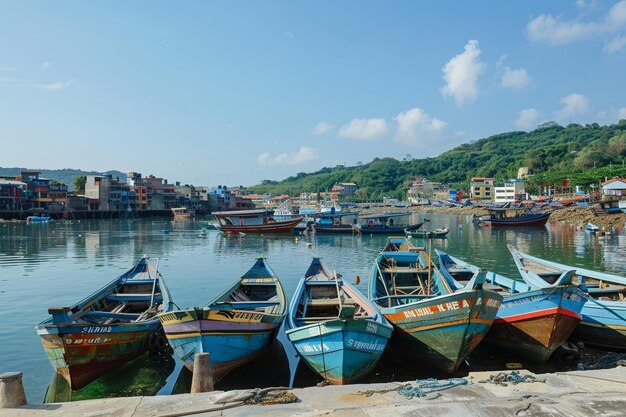 Photo roam the quaysides where traditional fishing boats generative ai