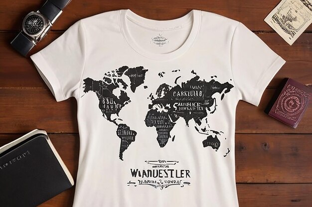 Фото Дизайн футболки wanderlust, путешествующей по всему миру