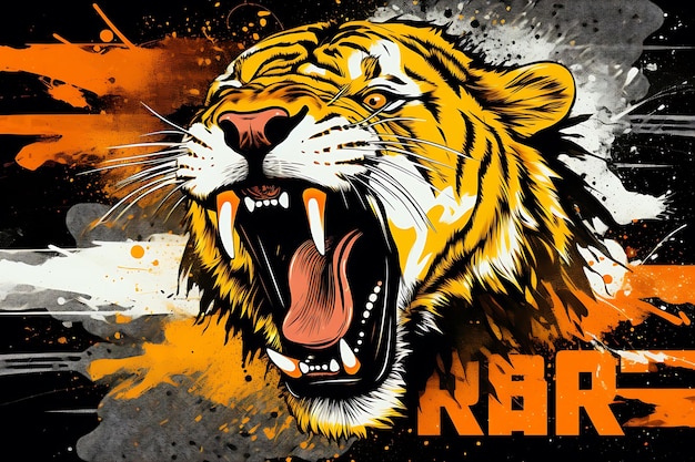 Foto roar leeuw grafische typografie voor t-shirt design casual stijl