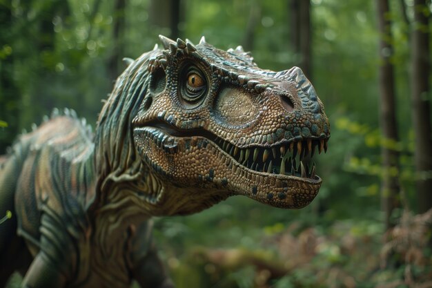 A roaring allosaurus in the jungle