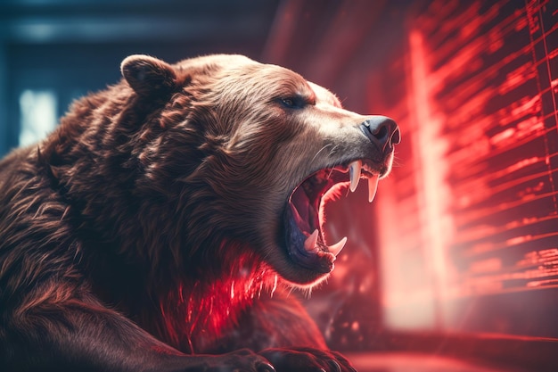 Photo roaring bear on chart background stock market cryptocurrency concept financial investment