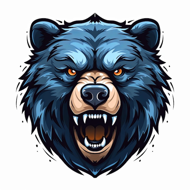 Roaring bear head icon sticker art illustration and esports mascot logo concept