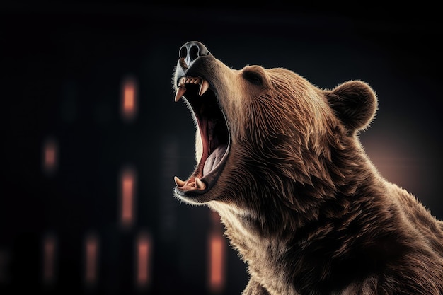 Ревущий медведь на фоне красного краха фондового рынка Генеративный AI AIG18