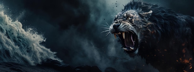 Photo roaring beast with copy space generative ai