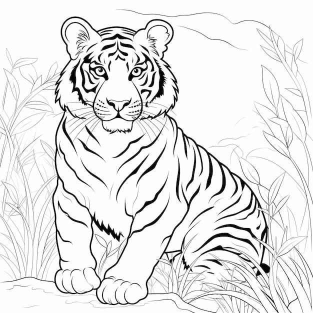 Premium AI Image | Roaring Fun Friendly Tiger Coloring Page for Kids 48 ...