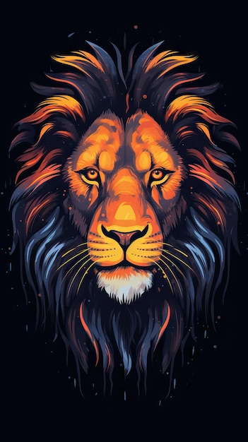 Roaring Lion in Pop Art Style on Dark Background AI Generated