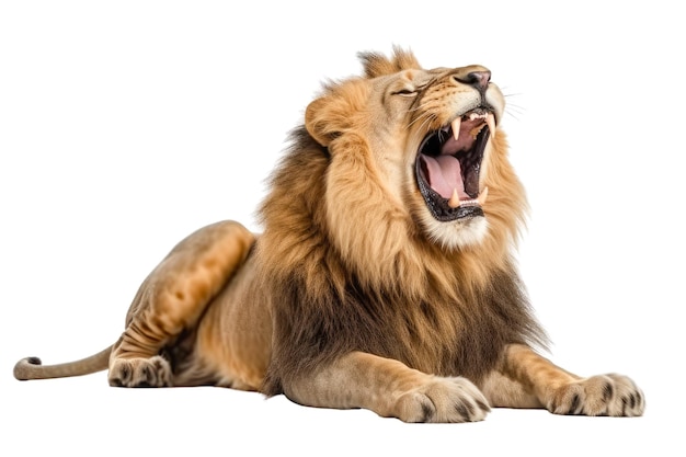 Premium AI Image  A lion roars with his mouth open.