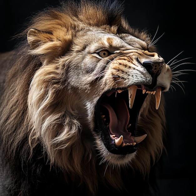 Photo a roaring lion with its mouth open