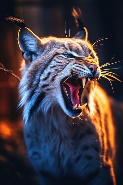 Roaring Lynx Portrait in jungle