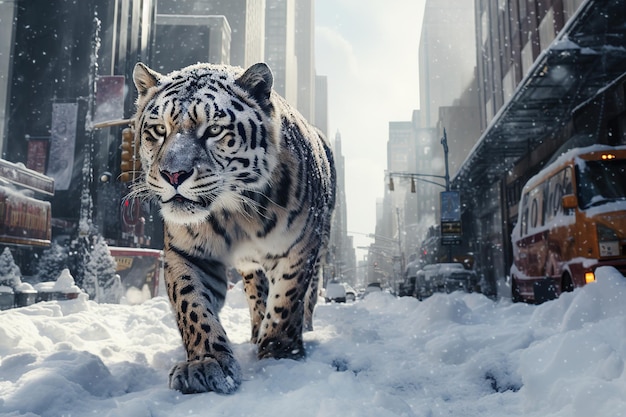 Premium AI Image  Urban Jungle Unleashed Tiger Captured in NYC's