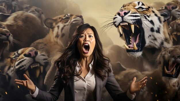 Photo roaring resilience a woman's standoff