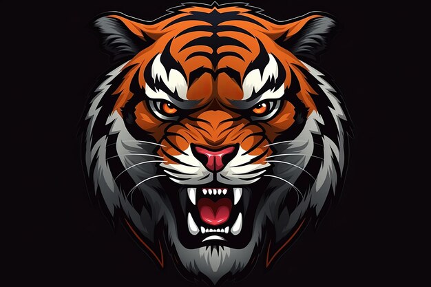 Roaring Tiger head icon sticker art illustration and esports mascot logo concept