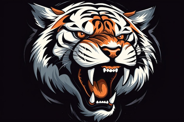 Roaring Tiger head icon sticker clipart illustration and esports mascot logo concept