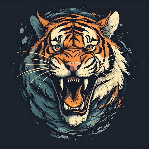 Roaring Tiger Head Vector Illustration