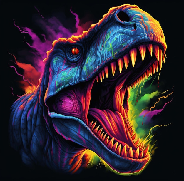 Roaring tyrannosaurus rex isolated on black background Dinosaur head vector color 3D illustration