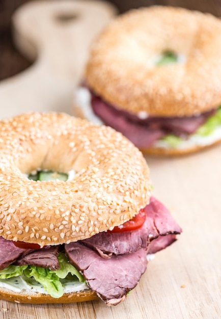 Roast Beef Bagel selective focus