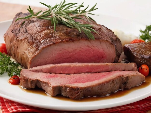 Roast beef on white background