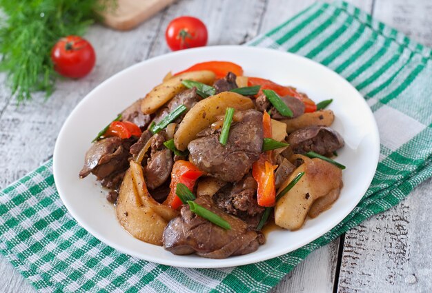 Roast chicken liver with vegetables