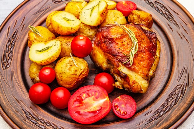 Roast chicken thighs and baby potatoes