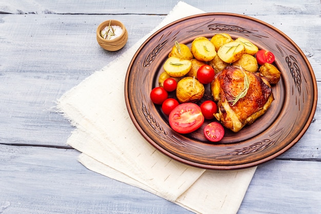 Roast chicken thighs and baby potatoes