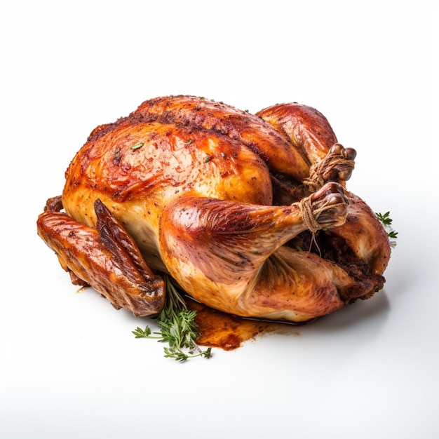 Roast chicken on white background