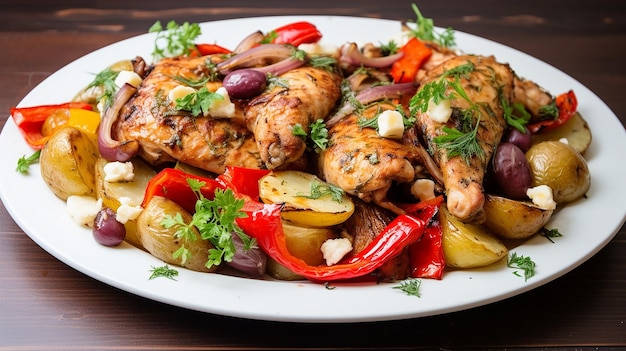 Roast Chicken with Potatoes Peppers and Onions