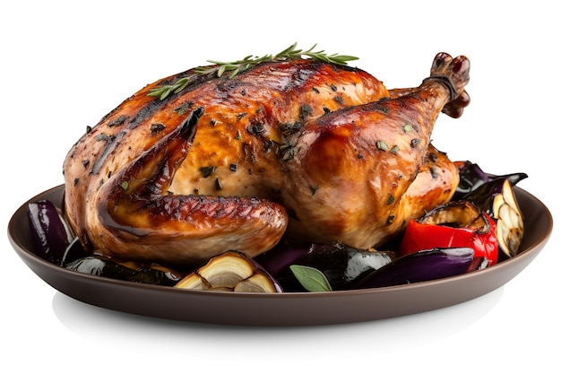 A roast turkey with vegetables on a plate