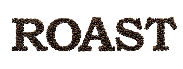 Roast word made from coffee bean font 3D Rendering