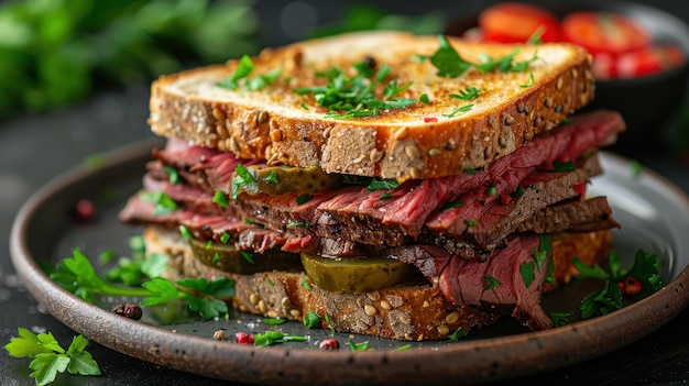 Roastbeef sandwich op bord