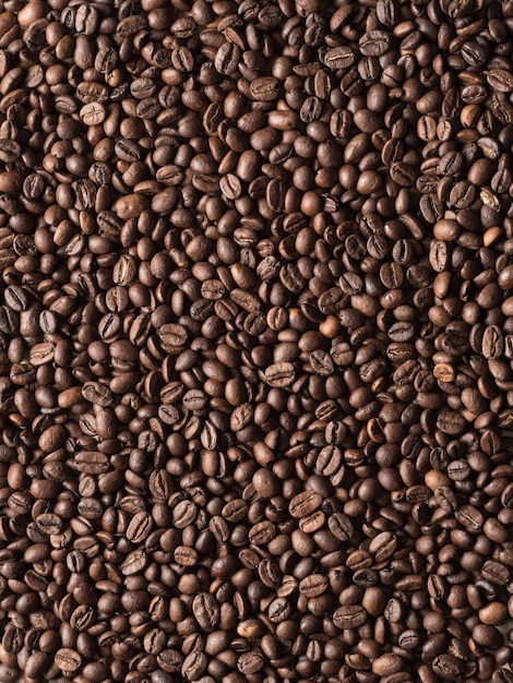 Roasted arabica coffee beans top view.